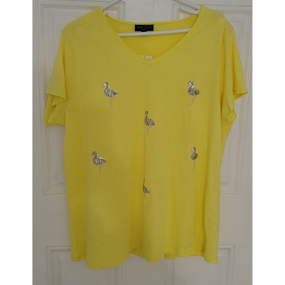 Alexis Taylor Flamingo Yellow T-Shirt Size 1X NWT‎